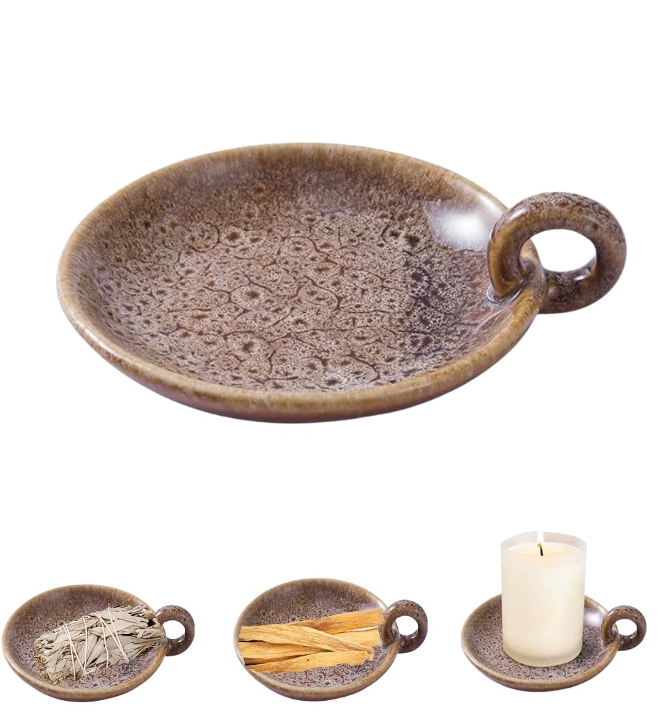 Ceramic Candle & Incense Plate - Wabi Sabi Khaki Stone