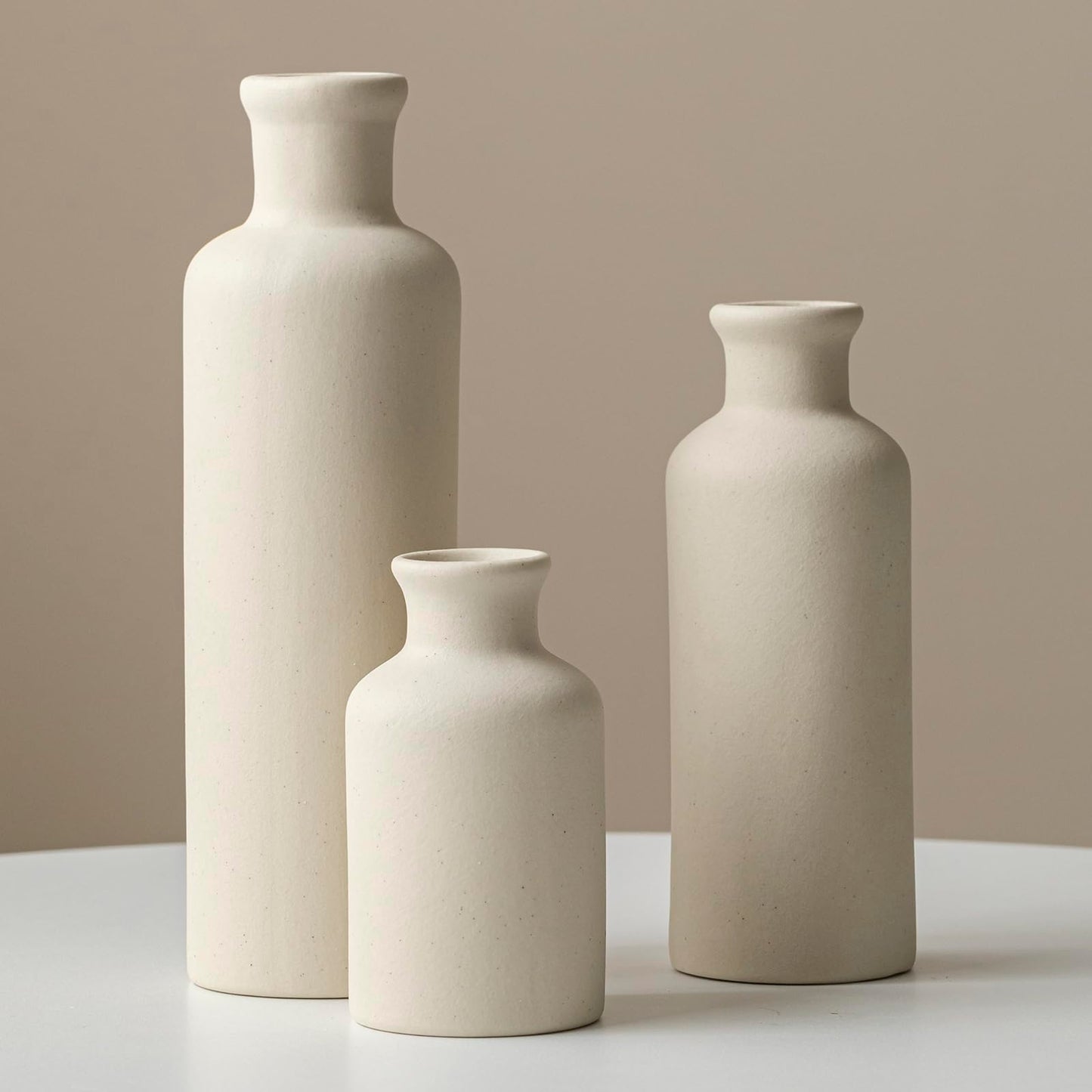 Minimalist Ceramic Vase Set - Trio of Beige Tones