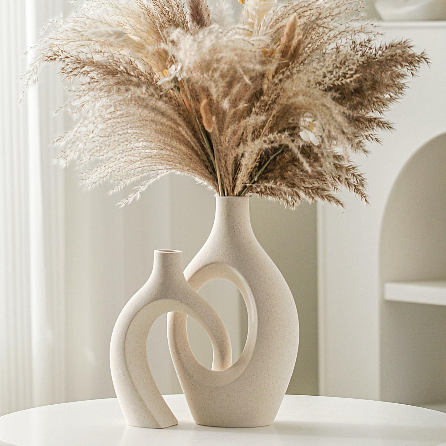 Nordic Hollow Donut Vase Set - Matte Ceramic Duo
