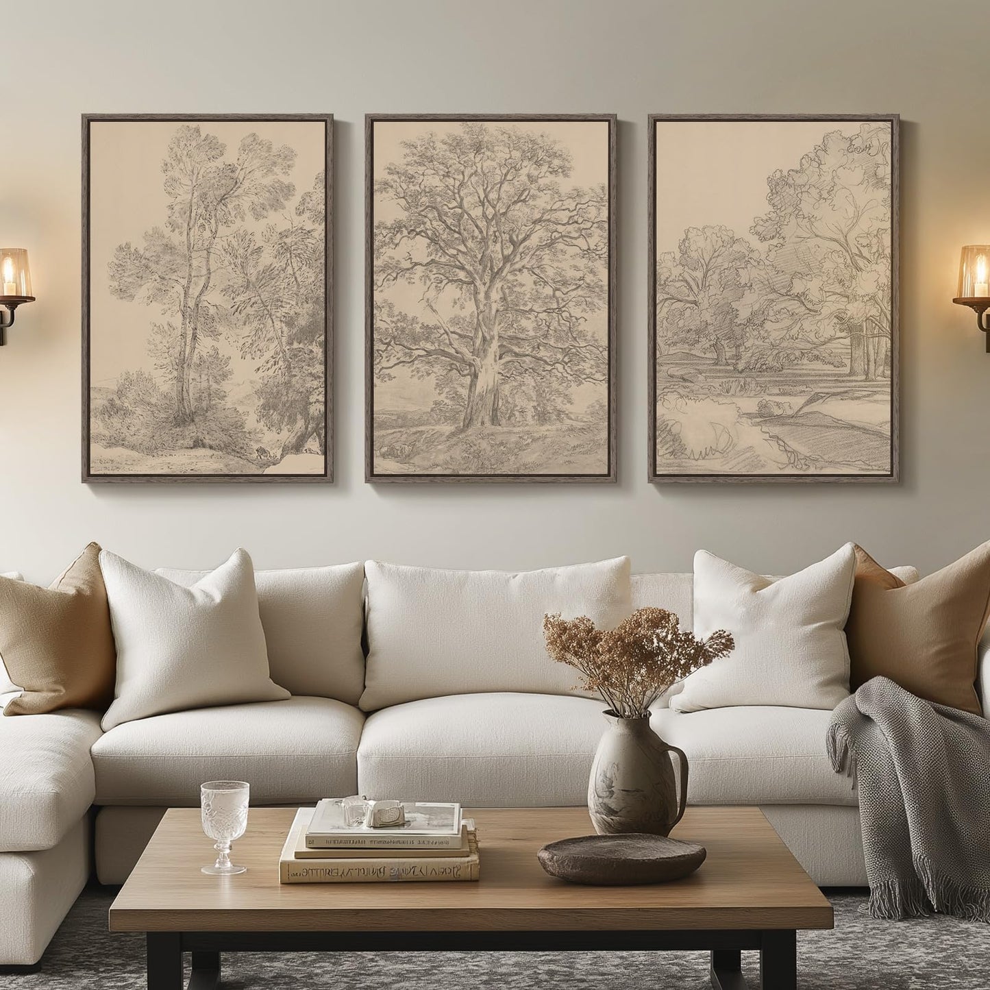 Landscape Sketch Canvas Wall Art - Wabi Sabi Nature Prints